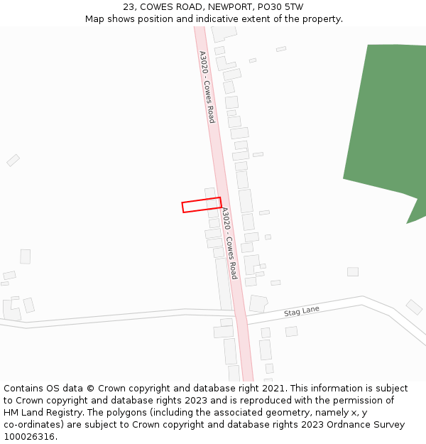 23, COWES ROAD, NEWPORT, PO30 5TW: Location map and indicative extent of plot