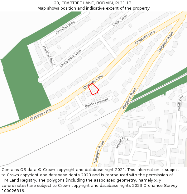 23, CRABTREE LANE, BODMIN, PL31 1BL: Location map and indicative extent of plot