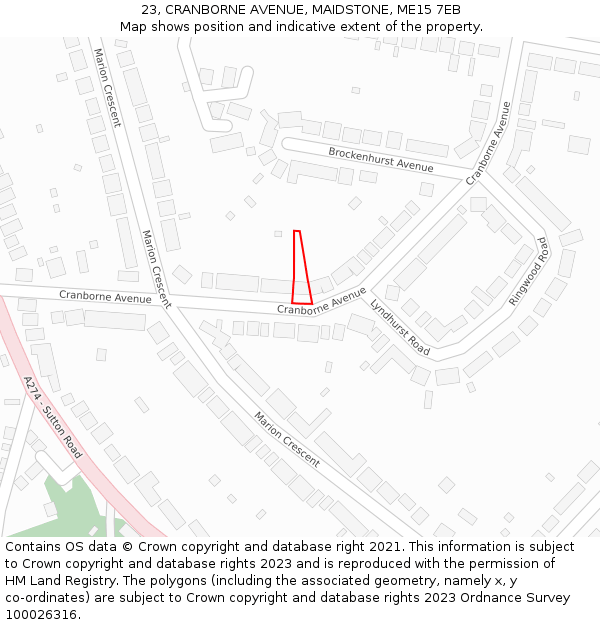 23, CRANBORNE AVENUE, MAIDSTONE, ME15 7EB: Location map and indicative extent of plot