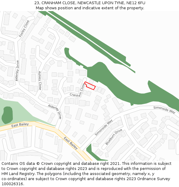 23, CRANHAM CLOSE, NEWCASTLE UPON TYNE, NE12 6FU: Location map and indicative extent of plot