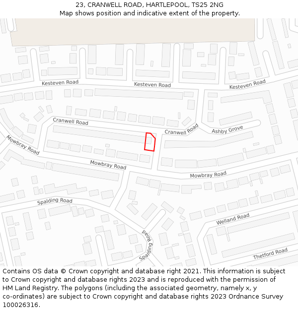 23, CRANWELL ROAD, HARTLEPOOL, TS25 2NG: Location map and indicative extent of plot