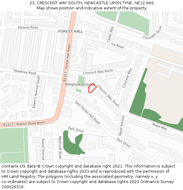 23, CRESCENT WAY SOUTH, NEWCASTLE UPON TYNE, NE12 9AS: Location map and indicative extent of plot