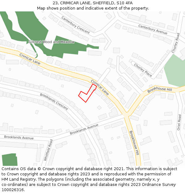 23, CRIMICAR LANE, SHEFFIELD, S10 4FA: Location map and indicative extent of plot