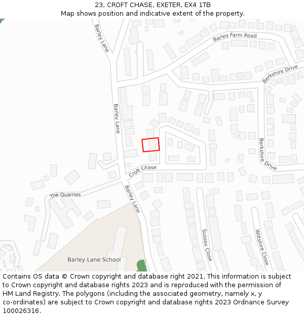 23, CROFT CHASE, EXETER, EX4 1TB: Location map and indicative extent of plot