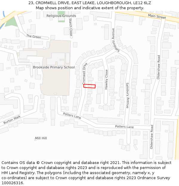 23, CROMWELL DRIVE, EAST LEAKE, LOUGHBOROUGH, LE12 6LZ: Location map and indicative extent of plot