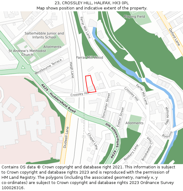 23, CROSSLEY HILL, HALIFAX, HX3 0PL: Location map and indicative extent of plot