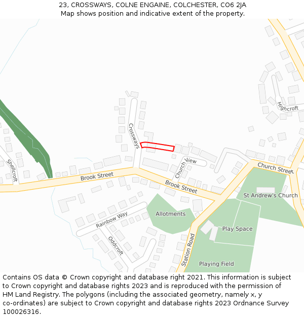 23, CROSSWAYS, COLNE ENGAINE, COLCHESTER, CO6 2JA: Location map and indicative extent of plot