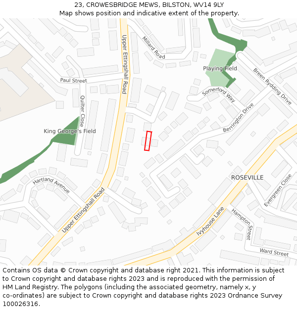 23, CROWESBRIDGE MEWS, BILSTON, WV14 9LY: Location map and indicative extent of plot