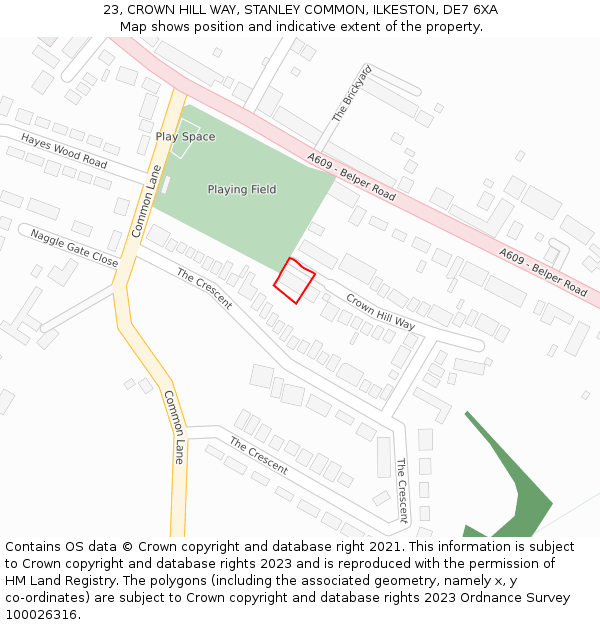 23, CROWN HILL WAY, STANLEY COMMON, ILKESTON, DE7 6XA: Location map and indicative extent of plot