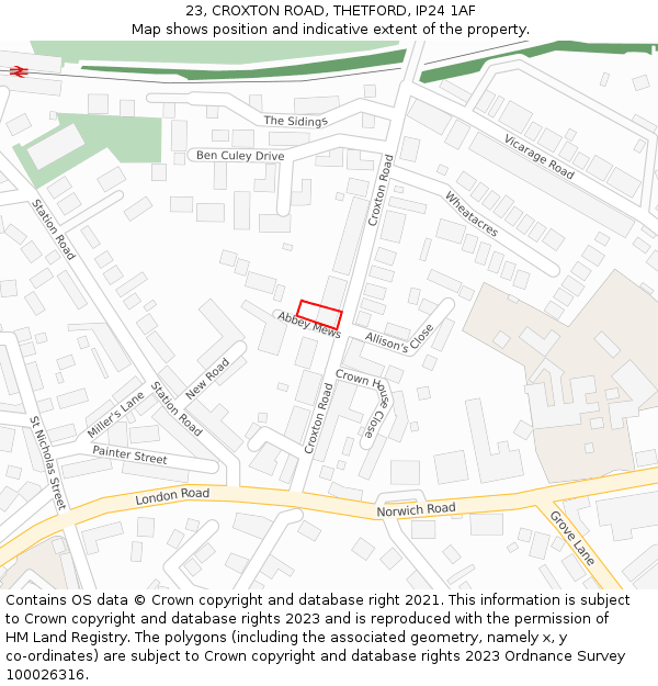 23, CROXTON ROAD, THETFORD, IP24 1AF: Location map and indicative extent of plot