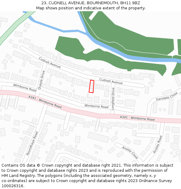 23, CUDNELL AVENUE, BOURNEMOUTH, BH11 9BZ: Location map and indicative extent of plot