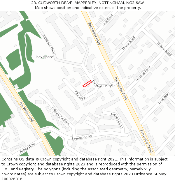 23, CUDWORTH DRIVE, MAPPERLEY, NOTTINGHAM, NG3 6AW: Location map and indicative extent of plot