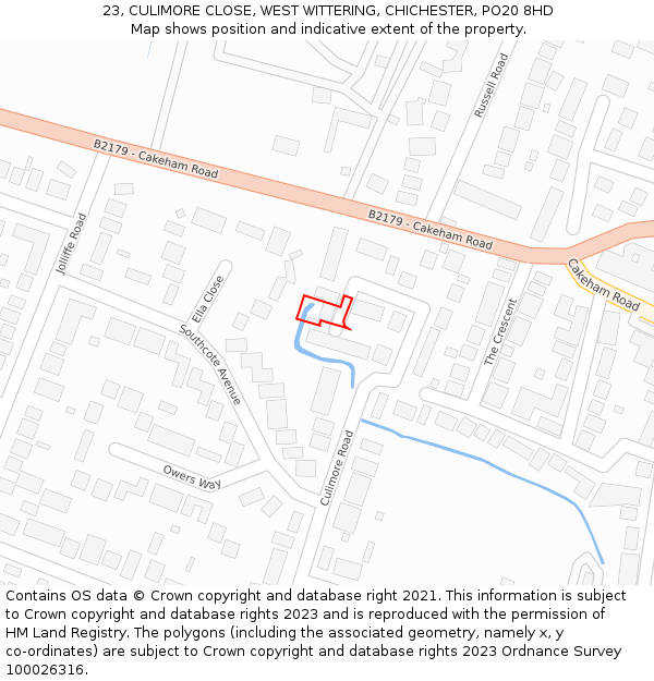 23, CULIMORE CLOSE, WEST WITTERING, CHICHESTER, PO20 8HD: Location map and indicative extent of plot