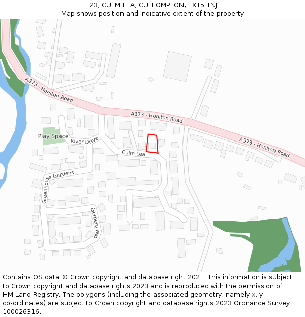 23, CULM LEA, CULLOMPTON, EX15 1NJ: Location map and indicative extent of plot