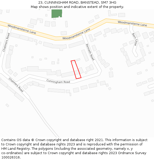 23, CUNNINGHAM ROAD, BANSTEAD, SM7 3HG: Location map and indicative extent of plot
