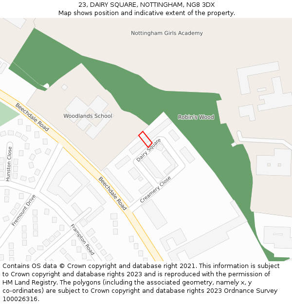 23, DAIRY SQUARE, NOTTINGHAM, NG8 3DX: Location map and indicative extent of plot