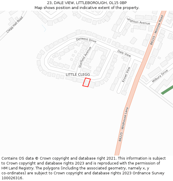 23, DALE VIEW, LITTLEBOROUGH, OL15 0BP: Location map and indicative extent of plot