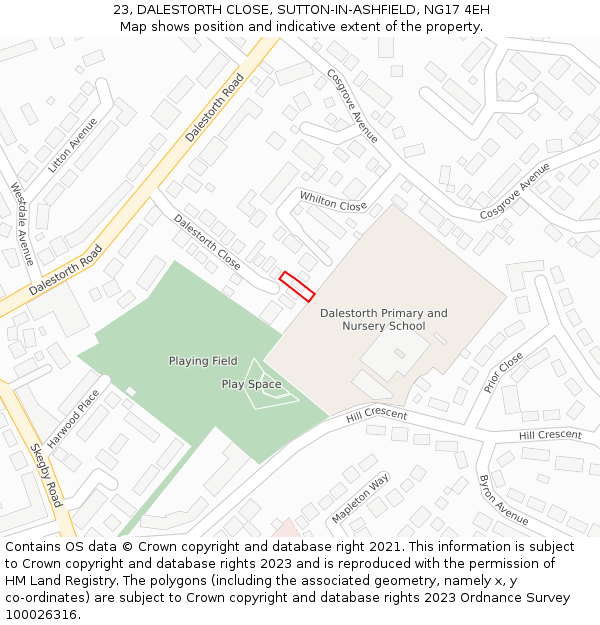 23, DALESTORTH CLOSE, SUTTON-IN-ASHFIELD, NG17 4EH: Location map and indicative extent of plot