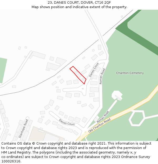 23, DANES COURT, DOVER, CT16 2QF: Location map and indicative extent of plot