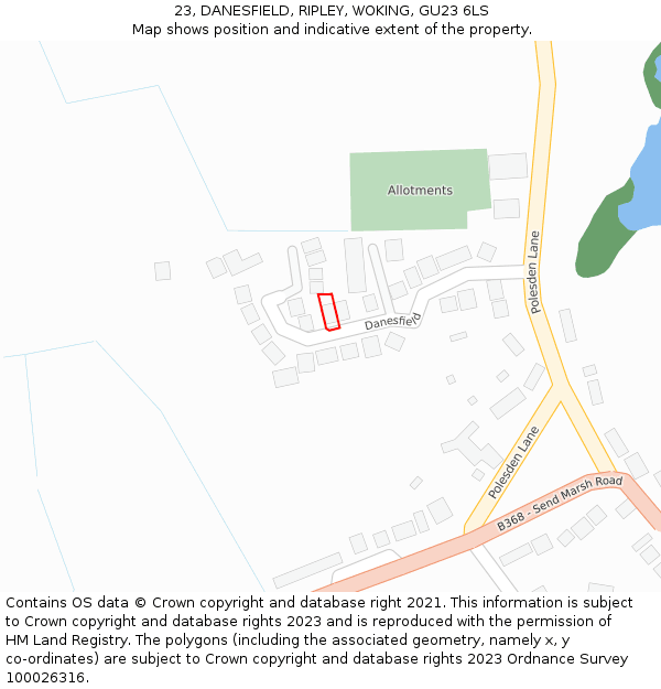 23, DANESFIELD, RIPLEY, WOKING, GU23 6LS: Location map and indicative extent of plot