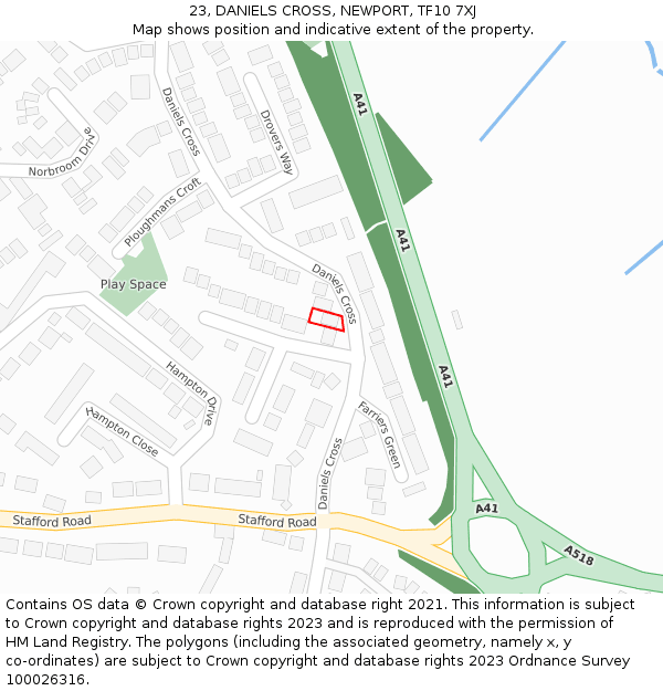 23, DANIELS CROSS, NEWPORT, TF10 7XJ: Location map and indicative extent of plot