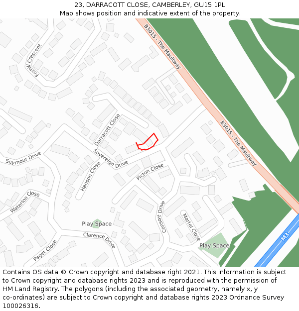 23, DARRACOTT CLOSE, CAMBERLEY, GU15 1PL: Location map and indicative extent of plot