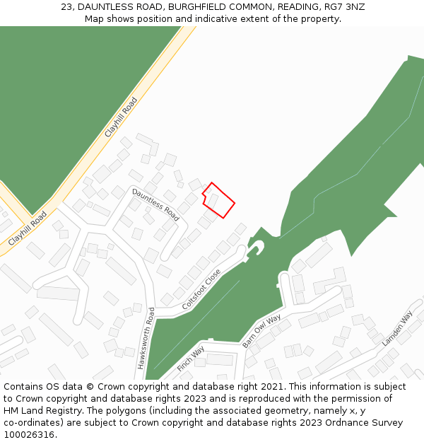 23, DAUNTLESS ROAD, BURGHFIELD COMMON, READING, RG7 3NZ: Location map and indicative extent of plot