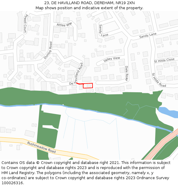 23, DE HAVILLAND ROAD, DEREHAM, NR19 2XN: Location map and indicative extent of plot