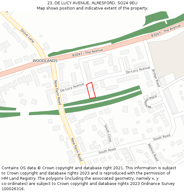 23, DE LUCY AVENUE, ALRESFORD, SO24 9EU: Location map and indicative extent of plot