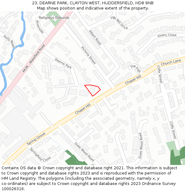 23, DEARNE PARK, CLAYTON WEST, HUDDERSFIELD, HD8 9NB: Location map and indicative extent of plot