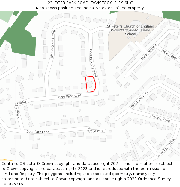 23, DEER PARK ROAD, TAVISTOCK, PL19 9HG: Location map and indicative extent of plot