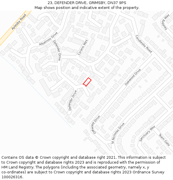 23, DEFENDER DRIVE, GRIMSBY, DN37 9PS: Location map and indicative extent of plot