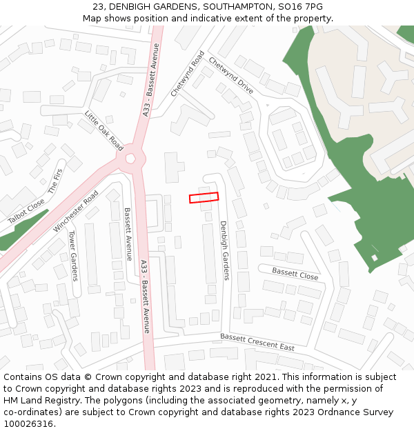23, DENBIGH GARDENS, SOUTHAMPTON, SO16 7PG: Location map and indicative extent of plot