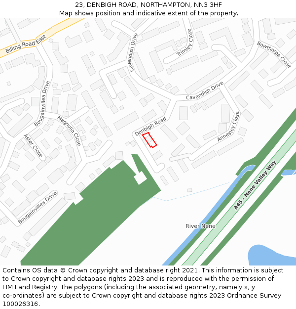 23, DENBIGH ROAD, NORTHAMPTON, NN3 3HF: Location map and indicative extent of plot