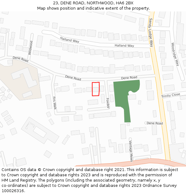 23, DENE ROAD, NORTHWOOD, HA6 2BX: Location map and indicative extent of plot