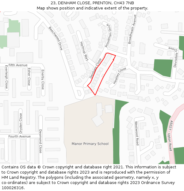 23, DENHAM CLOSE, PRENTON, CH43 7NB: Location map and indicative extent of plot