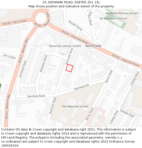23, DENMARK ROAD, EXETER, EX1 1SL: Location map and indicative extent of plot
