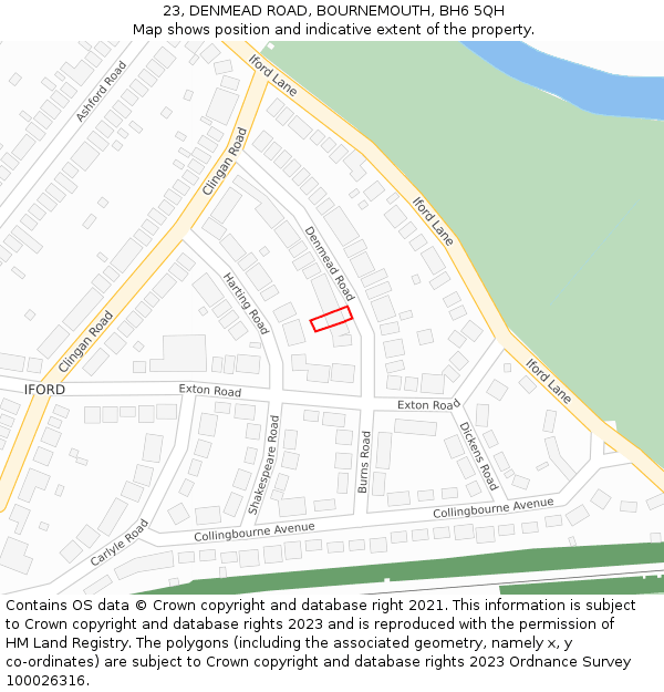 23, DENMEAD ROAD, BOURNEMOUTH, BH6 5QH: Location map and indicative extent of plot