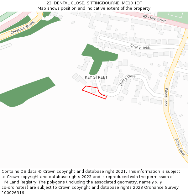 23, DENTAL CLOSE, SITTINGBOURNE, ME10 1DT: Location map and indicative extent of plot