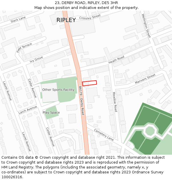 23, DERBY ROAD, RIPLEY, DE5 3HR: Location map and indicative extent of plot