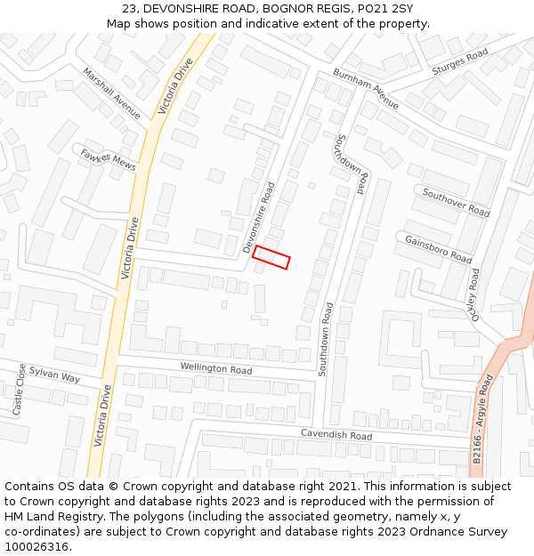 23, DEVONSHIRE ROAD, BOGNOR REGIS, PO21 2SY: Location map and indicative extent of plot