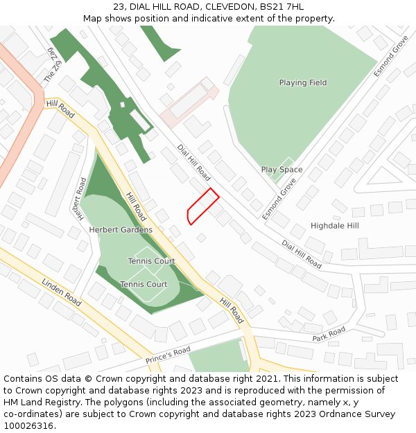 23, DIAL HILL ROAD, CLEVEDON, BS21 7HL: Location map and indicative extent of plot