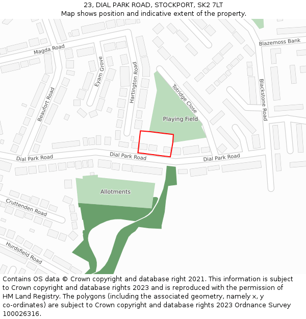 23, DIAL PARK ROAD, STOCKPORT, SK2 7LT: Location map and indicative extent of plot
