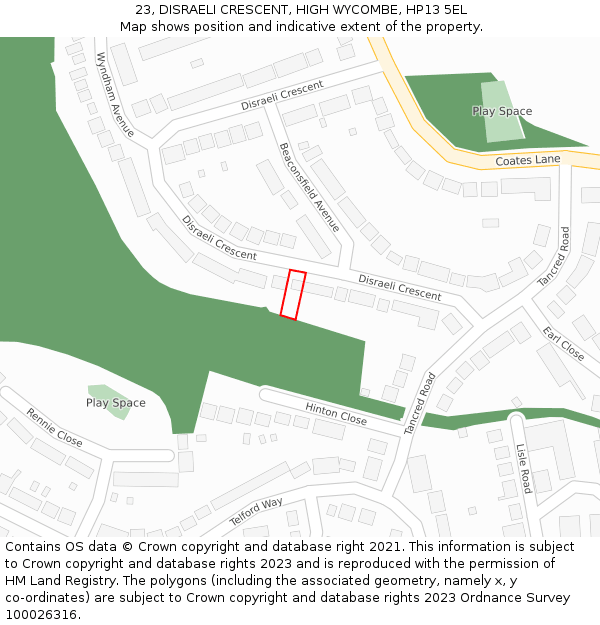 23, DISRAELI CRESCENT, HIGH WYCOMBE, HP13 5EL: Location map and indicative extent of plot