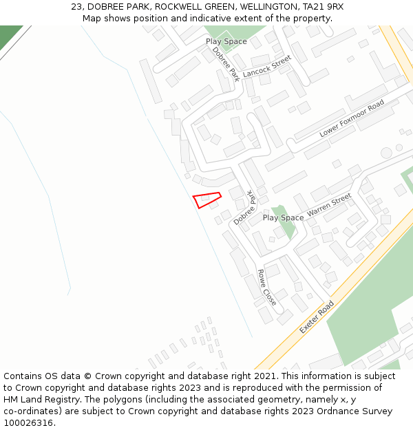 23, DOBREE PARK, ROCKWELL GREEN, WELLINGTON, TA21 9RX: Location map and indicative extent of plot