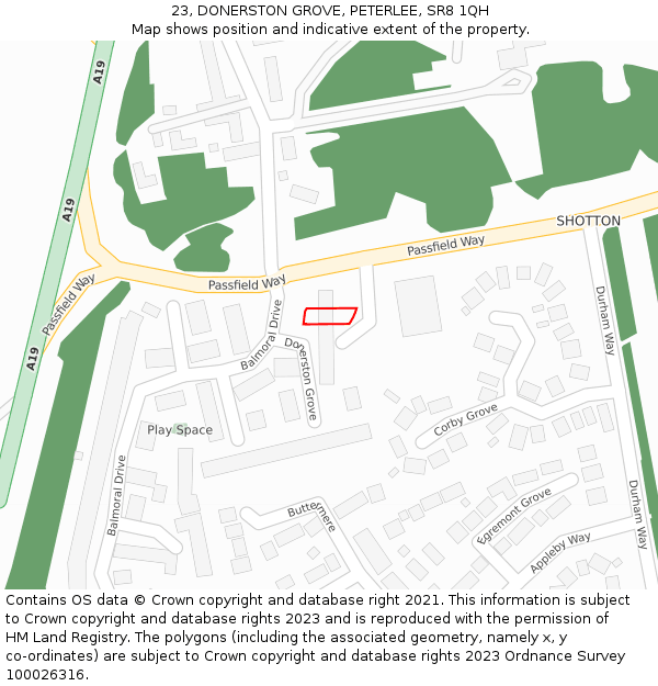 23, DONERSTON GROVE, PETERLEE, SR8 1QH: Location map and indicative extent of plot