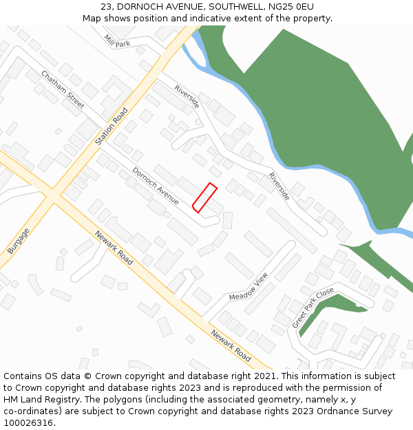 23, DORNOCH AVENUE, SOUTHWELL, NG25 0EU: Location map and indicative extent of plot