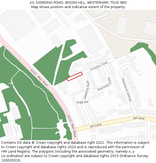 23, DOWDING ROAD, BIGGIN HILL, WESTERHAM, TN16 3BG: Location map and indicative extent of plot