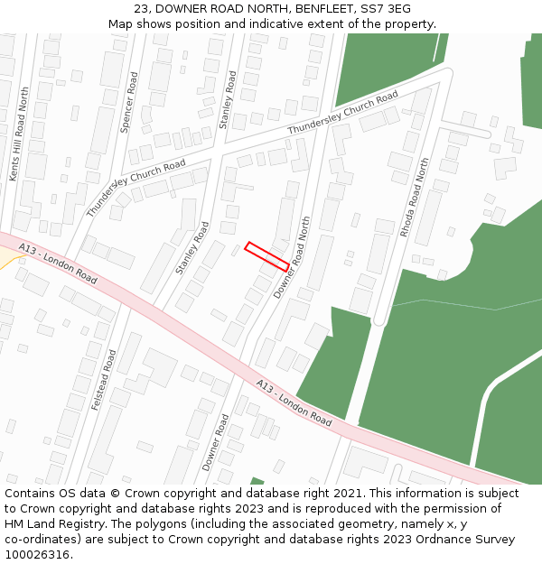 23, DOWNER ROAD NORTH, BENFLEET, SS7 3EG: Location map and indicative extent of plot