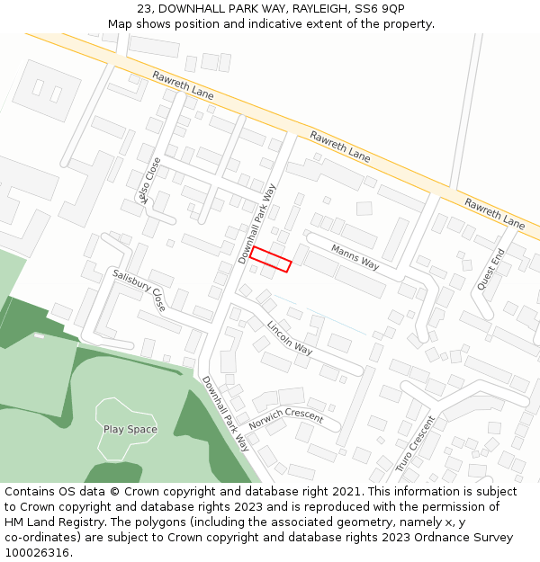 23, DOWNHALL PARK WAY, RAYLEIGH, SS6 9QP: Location map and indicative extent of plot